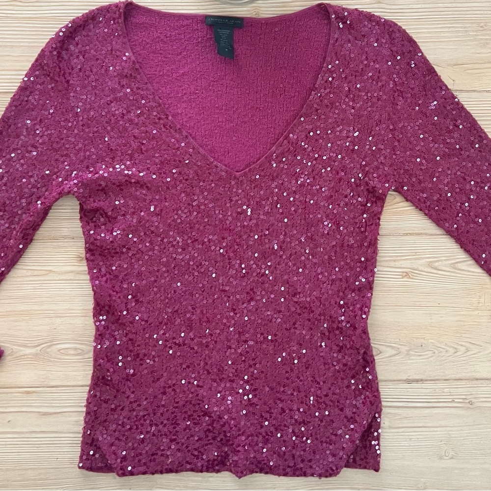 Donna Karan Collection Cashmere Silk Sequin V-Neck Sweater – Berry - Picture 4 of 7